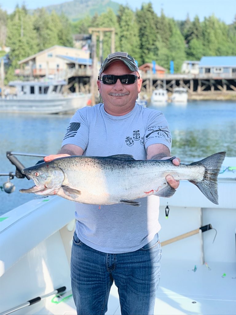King Salmon. Fishing Alaska. Charter fishing Ketchikan. Catching fish in Ketchikan.